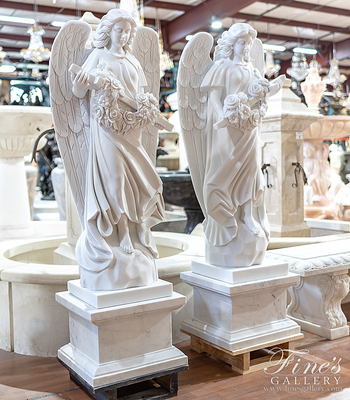 Marble Memorials  - Ornate White Marble Angel - MEM-490